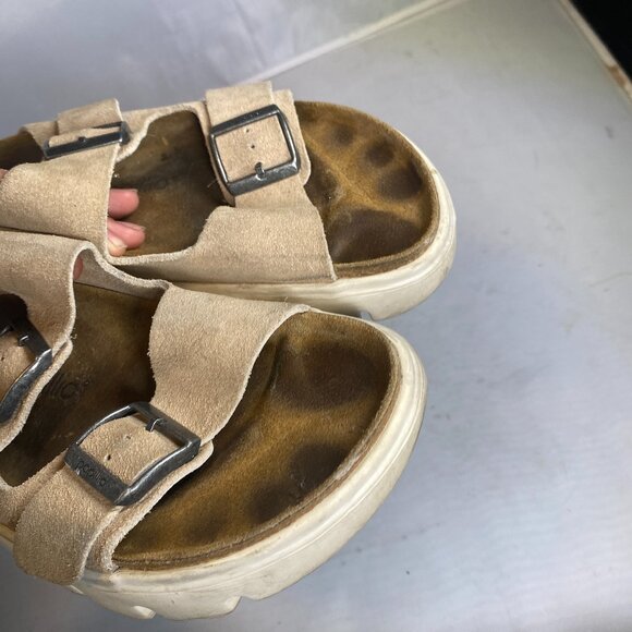 Papillio Birkenstock Sandals Womens 41 L10 M8 Arizona Chunky Suede Platform - Picture 2 of 4